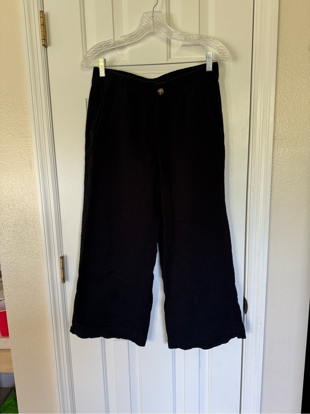 Black Wide Leg Cotton Gauze Crop Pants
